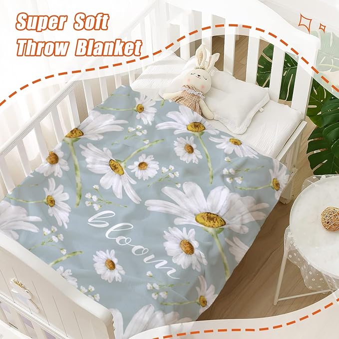 YeeJu Daisy Baby Throw Blanket Small White Floral Blanket for Toddler Swaddle Pet Crib Kids Soft Fuzzy Plush Fleece Blankets Sunshine Spring Summer Flower Decorative Gift Blanket 30x40