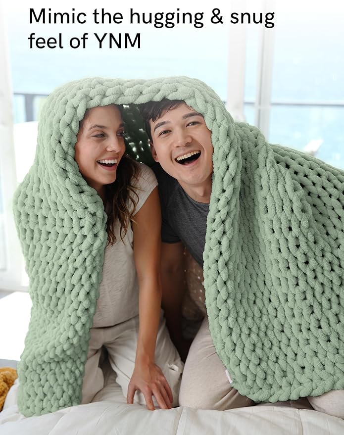 YnM Chunky Throw Blanket, Medium-Weight, Hand Knitted with Chenille Yarn, Skin Friendly, Ventilated and Breathable, Machine Washable, Home Décor Piece for Couch, Sofa and Bed (Sage Green, 60x80 Inch)
