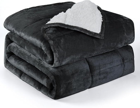 Alomidds Weighted Blanket Twin 20 Pounds, Adult Weighted Blankets with Soft Plush Flannel Fleece & Cozy Warm Sherpa for Sofa Bed, Microfiber Heavy Blanket Great for Calming, 48 x 72inches,Dark Grey