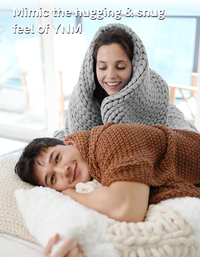 YnM Chunky Throw Blanket, Medium-Weight, Hand Knitted, Skin Friendly, Ventilated and Breathable, Machine Washable, Home Décor Piece for Couch, Sofa and Bed (Atlantis Blue, 40x50 Inch)
