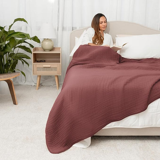 Comfy Cubs Muslin Blanket for Adults King 108" x 90" - 6 Layer Soft, Breathable & Lightweight Muslin Adult Blanket - Machine Washable & Designed in The US Bedding for All Seasons - Wine