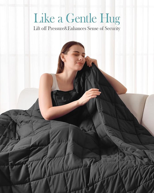 Topblan Weighted Blanket Twin Size, Breathable Ultra Soft 15lbs Weighted Blanket for Adults,Bed Sofa,Warm Heavy Blanket Machine Washable,48 x 72 inches, Black