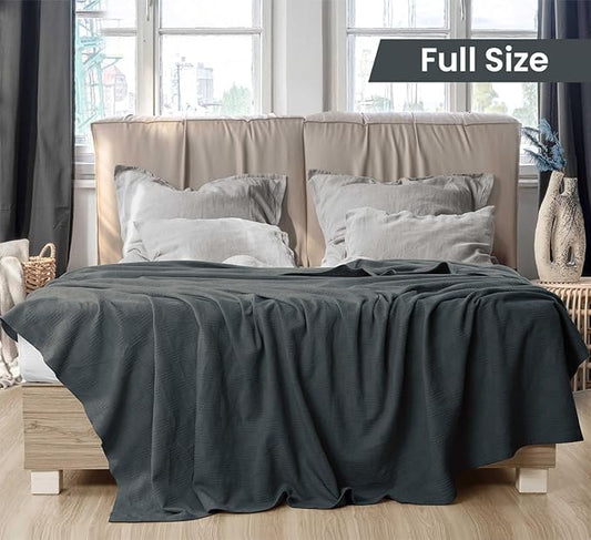 Utopia Bedding Smoke Gray 100% Cotton Blanket [Full Size - 90x84 Inch] 350GSM Lightweight, Soft and Breathable Thermal Blanket for All Seasons