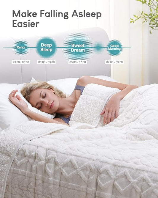 Cottonblue Jacquard Weighted Blanket 15lbs for Queen Ded - Ultra Soft, Cozy Comfort Sherpa Blanket for Relax and Sleep, Heavy Bed Blankets with Cemaric Beads, 60x80 Inches, Cream White