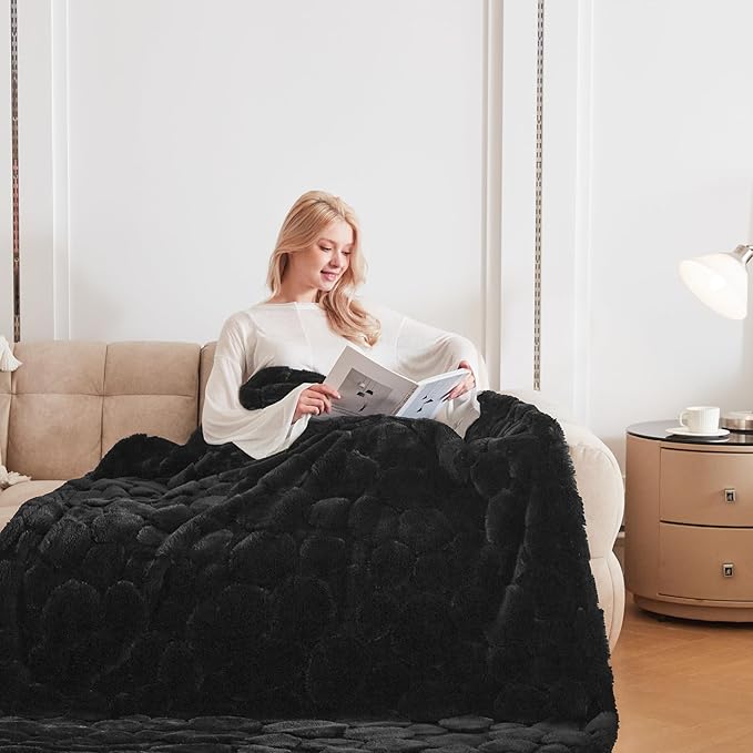 50x70 Inches Ultra-Soft Fuzzy Faux Fur Plush Throw Blanket - Thick, Warm Sherpa for Couch, Sofa, Bedroom, Camping - Decorative Blanket for Cozy Warmth, 680 GSM Cloud Black