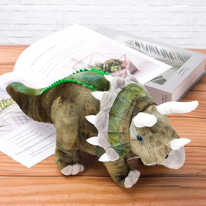 Dinosaur Plush Toy, Triceratops Stuffed Animal Throw Plushie Pillow Doll, Soft Grey Fluffy Friend Hugging Cushion - Present for Every Age & Occasion