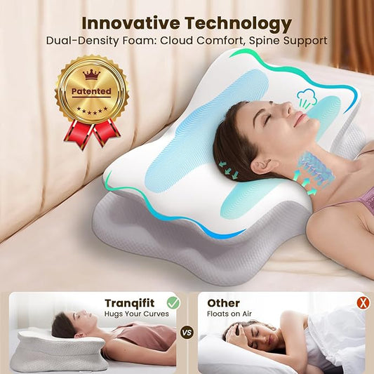 Cervical Pillow for Neck Pain Relief, Memory Foam Pillows for Sleeping, Ergonomic Orthopedic Pillow with Cooling Pillowcase, Contour Neck Support Pillow for Side, Back and Stomach Sleepers