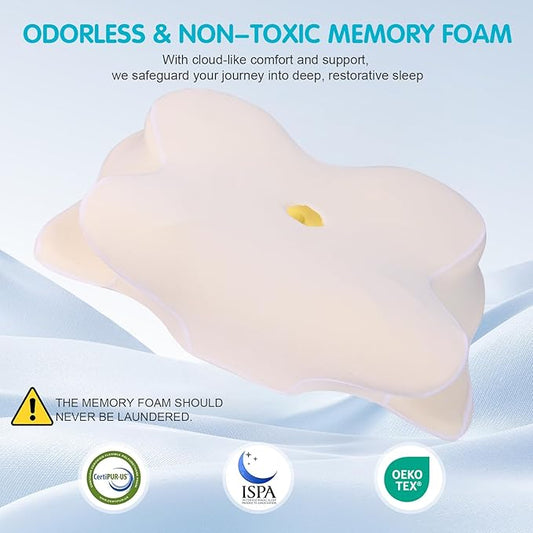 Memory Foam Pillows, Cervical Pillow for Neck Pain Relief, Odorless Ergonomic Pillow with Comfortable Pillowcase, Adjustable Orthopedic Bed Pillow for Sleeping, Support for Side Back Sleepers