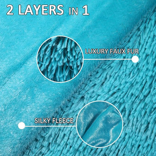YUSOKI Teal Faux Fur Throw Blanket,2 Layers,50" x 60", Turquoise Soft Fuzzy Fluffy Plush Furry Comfy Warm Blanket for Teens Girls Couch Bed Chair Sofa Bedroom Fall Winter
