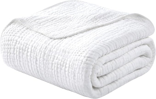 Yoofoss Muslin Blanket 100% Cotton Large Twin Size 60" x 80" for Bed Couch Summer Gauze Blanket for Adults Lightweight and Breathable White