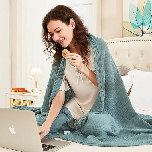 EMME Cotton Muslin Blanket King Size - Soft, Breathable Layering Blanket, 108"x90", All Season Gauze, Teal