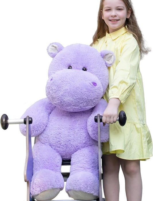 Giant Humongous Hippo Stuffed Animal, 36" Oversized Plush, Soft Hug Cute Jumbo Hippo Toy Plush Gift for Kids, Purple