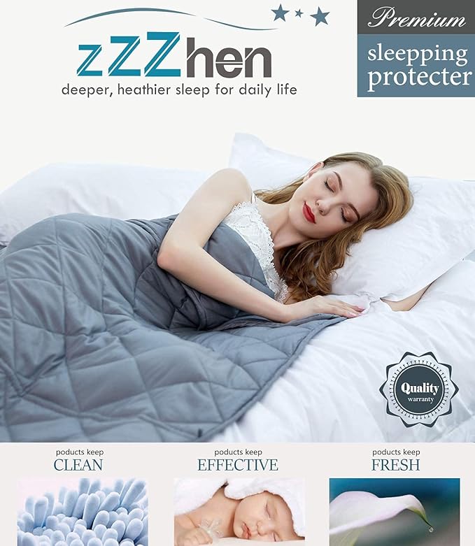 ZZZhen Weighted - 40S Cotton Comforter and 48''72'' 15LB - Premium Heavy Blankets - Calm Sleeping for Adult and Kids, Durable Quilts and Quality Construction