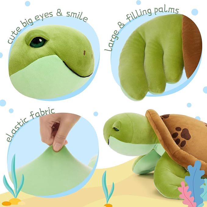 Muiteiur 28Inch Sea Turtle Stuffed Animal, Large Plush Pillow Toy, Soft Stuffed Turtle with Cute Footprints, for Kids