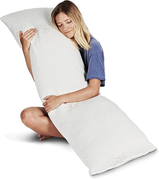 Snuggle-Pedic Body Pillow for Adults - Breathable, Full Body Pillow for Side Sleepers - Shredded Memory Foam Gel - Cooling Long Pillow Supports Legs, Belly & HIPS - 20x54 White