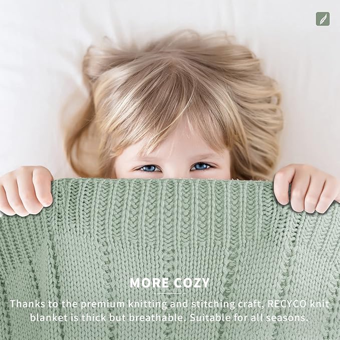 RECYCO Cable Knit Sage Green Throw Blanket Twin Size for Couch, Super Soft Warm Cozy Decorative Knitted Throw Blanket 3.6LB for Bed, Sofa, Chair Large 60"x80"