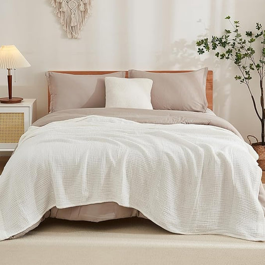 EMME Cotton Muslin Blanket King Size - 108"x90" Lightweight Breathable Layering Blanket Bedspread Coverlet All Season Gauze, White