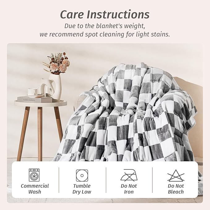 Wemore Flannel Fleece Weighted Blanket for Adult Twin Size 12 lbs, Dual Sided Luxurious Checkerboard Grid Heavy Blankets, Ultra Soft Throw Blanket, Plaid Grey, 48 x 72 inches