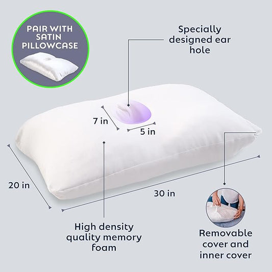 Pillow with an Ear Hole | Ear Pain & CNH Pillow | Adjustable | CertiPUR-US Premium Memory Foam Fill | 100 Night Trial