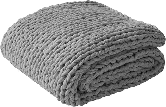Madison Park Boho Throw Blanket, Soft Blanket Handmade Gift Home Decor, Lightweight & Breathable All Seasons Spring Chunky Knit Blanket, Knitted Throw for Couch, Bed Blanket, 50"x60" Charcoal