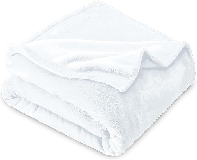 Bare Home Fleece Microplush Blanket - Lightweight Throw for Bed, Sofa, Couch, Movie Night, Camping, Gifts, and Travel - Cabin Blanket (Throw/Travel, White)