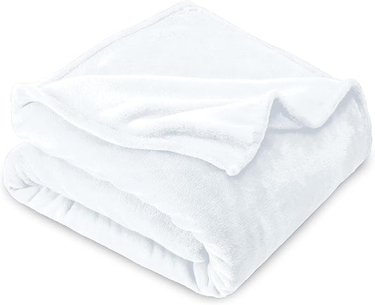 Bare Home Fleece Microplush Blanket - Lightweight Throw for Bed, Sofa, Couch, Movie Night, Camping, Gifts, and Travel - Cabin Blanket (Throw/Travel, White)