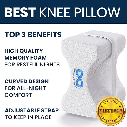 Everlasting Comfort Memory Foam Leg & Knee Pillow for Side Sleepers - Sciatica Pain Relief Leg Pillow for Side Sleeping - Adjustable Strap