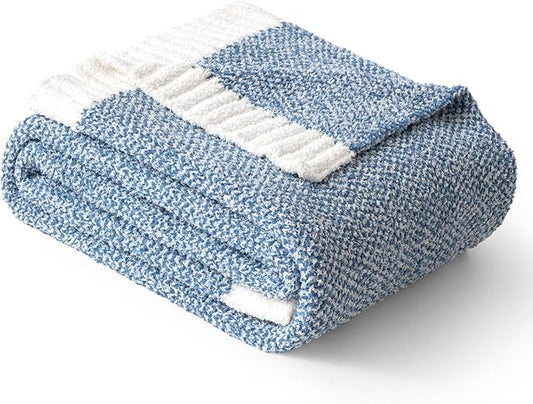 MIULEE Blue Super Soft Throw Blanket for Bed, Twin Size Cozy Fluffy Warm Blankets Knit Blankets for Couch, Sofa, Chair, Living Room, Camping, Picnic, 60 x 80 inch