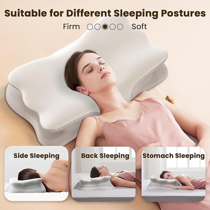 Cervical Pillow for Neck Pain Relief, Memory Foam Pillows for Sleeping, Ergonomic Orthopedic Pillow with Cooling Pillowcase, Contour Neck Support Pillow for Side, Back and Stomach Sleepers