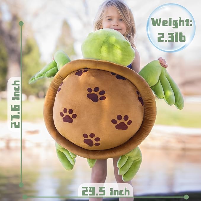 Muiteiur 28Inch Sea Turtle Stuffed Animal, Large Plush Pillow Toy, Soft Stuffed Turtle with Cute Footprints, for Kids
