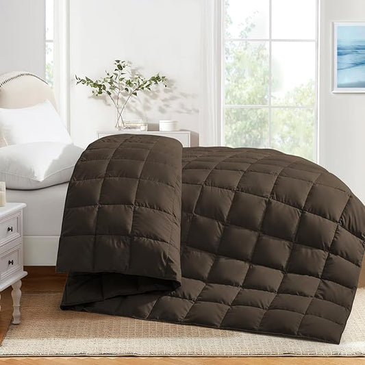 Soft Lightweight Down Blanket for Bed Sofa Couch Indoor and Outdoor Use, Warm and Fluffy Throw Blanket, Brown, Queen Size (90"X88")