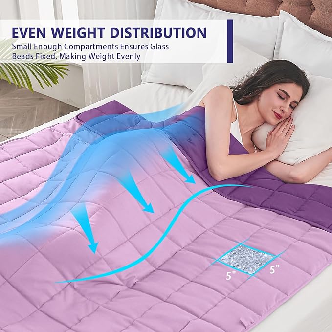 yescool Weighted Blanket for Adults (15 lbs, 48" x 72", Purple) Cooling Heavy Blanket for Sleeping Perfect for 140-160 lbs, Twin Size Breathable Blanket with Premium Glass Bead, Machine Washable