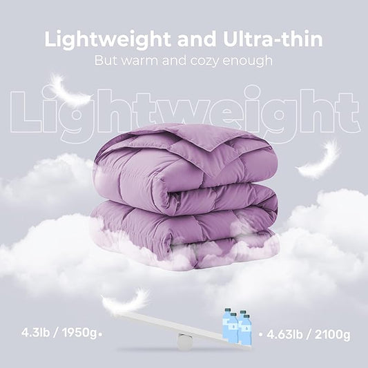 Soft Lightweight Down Blanket for Bed Sofa Couch Indoor and Outdoor Use, Warm and Fluffy Throw Blanket, Light Purple, King Size (108"X88")