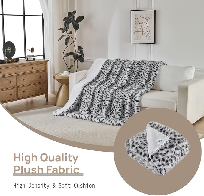 Luxury Fluffy Faux Fur Throw Blanket,Thick Fluffy Fuzzy Cozy Blanket,Plush Blankets for Couch, Sofa, Chair, Bed-Snow Leopard,50x60