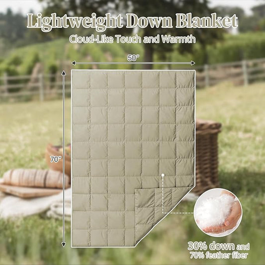 Down Throw Blankets for Couch 50x70 Down Blanket for Indoor and Outdoor Throw Blanket use Soft Lightweight Throw Blanket Sand