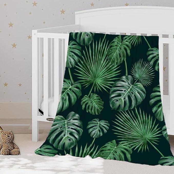YeeJu Tropical Baby Throw Blanket Small Green Plant Leaf Blanket for Toddler Swaddle Pet Crib Kids Soft Fuzzy Plush Fleece Blankets and Throws Spring Summer Decorative Gift Blanket 30x40