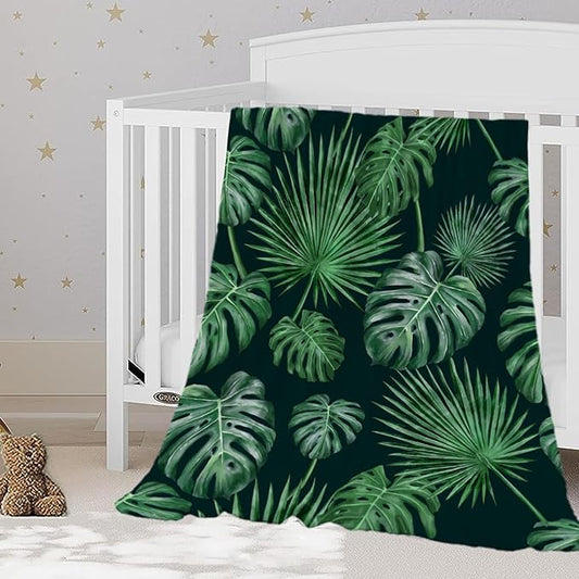 YeeJu Tropical Baby Throw Blanket Small Green Plant Leaf Blanket for Toddler Swaddle Pet Crib Kids Soft Fuzzy Plush Fleece Blankets and Throws Spring Summer Decorative Gift Blanket 30x40