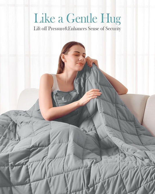 Topblan Weighted Blanket(60"x80" 20lbs Queen Size),Ultra Soft Cooling Weighted Blanket for Adults,Cozy Heavy Blanket with Glass Beads, Breathable Reversible Throw Blanket All Season, Grey