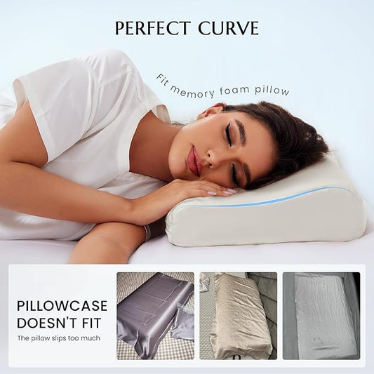 THXSILK 2 Pack 19 Momme 100% Mulberry Silk Pillowcase for Contour Memory Foam Pillow, Contour Pillow Case Cover, Cervical Pillow Case, Pack of 1(White, 20"x12"x3.9"/2.7")