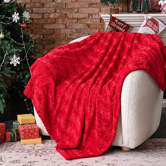 Krifey Faux Fur Throw Blanket, Super Soft Cozy Blanket, Luxury Fluffy Blanket Warm Bed Throw, Plush Christmas Blanket Gift for Women, Red, 50" x 60"