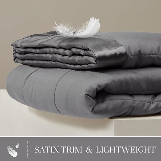Madison Park Windom Down Alternative Blanket, Premium 3M Scotchgard Moisture Wicking Treatment, Lightweight and Soft Bed Cover For All Season, Satin Trim, Charcoal Full/Queen