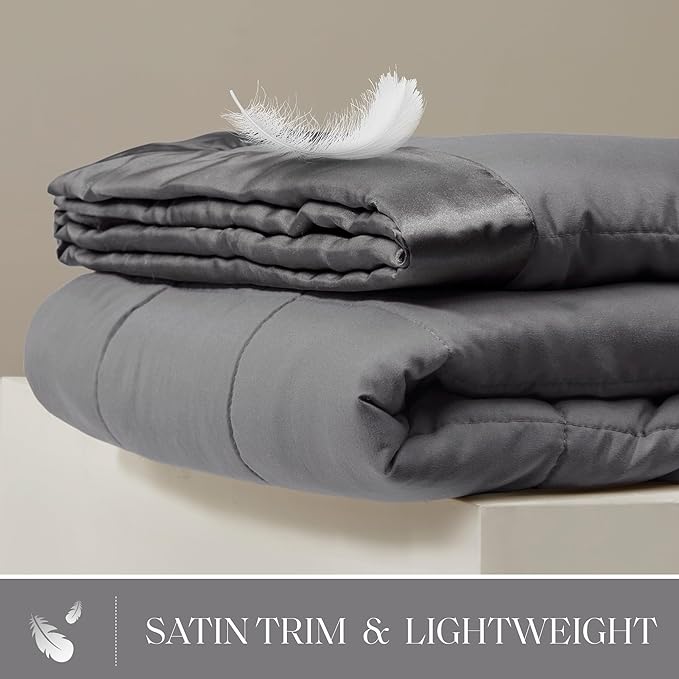 Madison Park Windom Down Alternative Blanket, Premium 3M Scotchgard Moisture Wicking Treatment, Lightweight and Soft Bed Cover For All Season, Satin Trim, Charcoal King