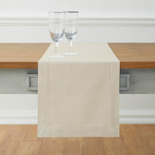 Solino Home Linen Hemstitch Table Runner 36 Inches - Cotton Linen Small Table Runner 14 x 36 Inch Ideal for Dresser and Coffee Tables - Summer, Fall, Autumn, Halloween