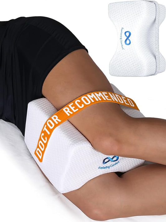Everlasting Comfort Memory Foam Leg & Knee Pillow for Side Sleepers - Sciatica Pain Relief Leg Pillow for Side Sleeping - Adjustable Strap