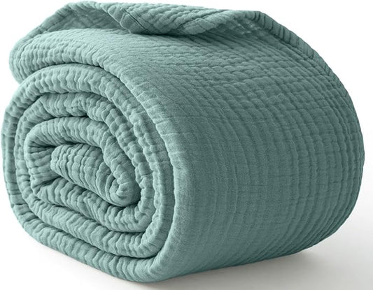 100% Cotton Muslin Blanket King 108" x 90", 6 Layers Breathable and Lightweight Cotton Throw Blanket for Bed, Soft Quilt Bedspread Coverlet, Gauze Blanket for Adults All Season, Teal