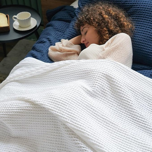 PHF Pre-Washed Cotton Waffle Weave Blanket Throw Size for Couch Bed,Snag Proof Spring Summer Lightweight Breathable,Oeko-TEX Certified,Machine Washable, Home Decor Gift-White