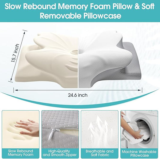 Cervical Pillow for Neck and Shoulder Support, Contour Memory Foam Pillow for Sleeping, Ergonomic Bed Pillow for Side, Back, Stomach Sleepers with Breathable Pillowcase (Queen, Firm)