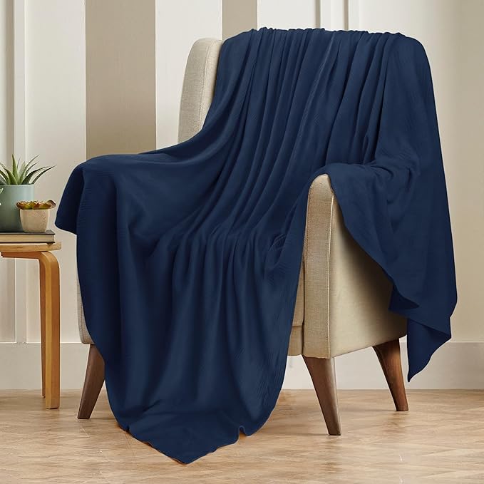 Utopia Bedding Navy 100% Cotton Blanket [Throw Size - 60x50 Inch] 350GSM Lightweight, Soft and Breathable Thermal Blanket for All Seasons