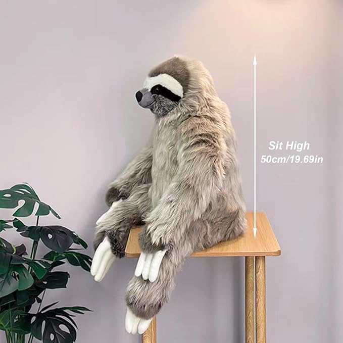 Giant Sloth Weighted Stuffed Animal 19.69in Large Realistic Sloth Plush Big Soft Cuddly Plushie for Kids Adults Birthday Festival Gift Bed Home Decor Pillow Cushion Grey