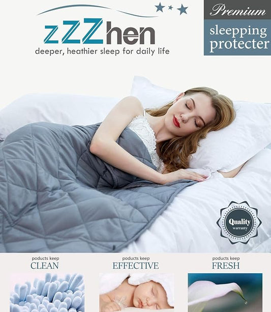 ZZZhen Weighted Blanket - High Breathability - 48''72'' 15LB - Premium Heavy Blankets - Calm Sleeping for Adult and Kids, Durable Quilts and Quality Construction…
